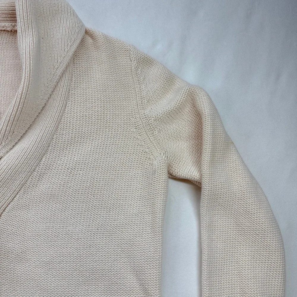 Lucky Brand Cream Shawl Collar Button‎ Front Cotton Knit Cardigan Sweater Small